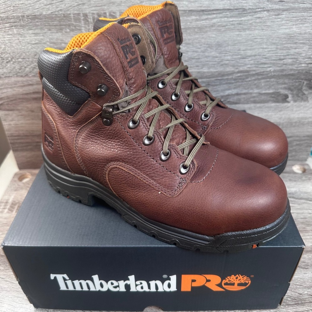 Timberland PRO TiTAN Work Boots Mens 9 Brown Alloy Safety Toe 6" Gorpcore NEW